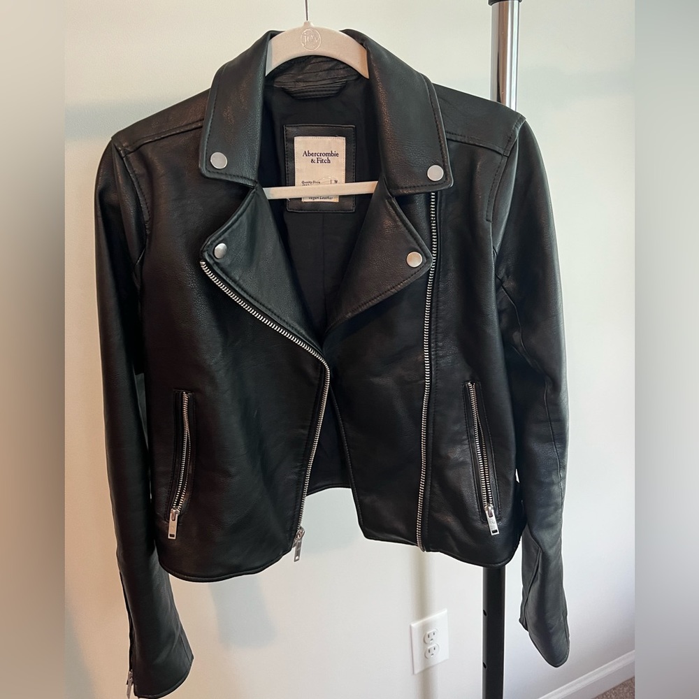 A&F Black Leather Jacket Size Medium